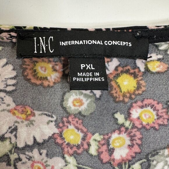 INC International Concepts Top Sz PL Floral Ruched Front Button Up V-Neck Blouse - Picture 8 of 11